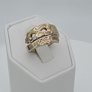 Antique Spoon Ring 925 Sterling Silver Gold Overlay Adjustable Size 5.5"